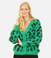Yumi Kim Yumi Green Fluffy Leopard Print Cardigan